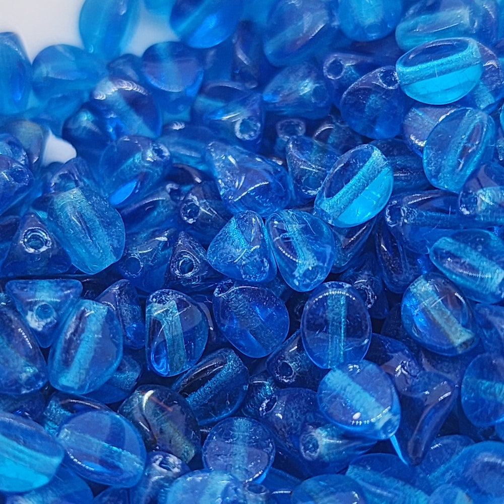 4mm Pinched Czech Glass Beads (50) - Blue Transparent - Bead Shack
