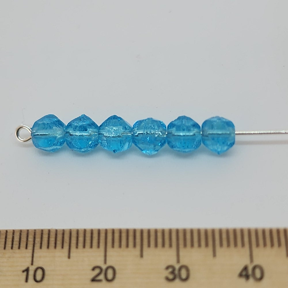 6mm Facet Round (25) - Aqua - Vintage Czech Glass Beads