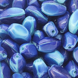 10x5mm Pinched Rice (25) - Blue/Turquoise Opaque Swirl - Vintage Czech Glass Beads