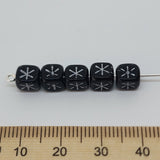 6mm Cube (25) - Black Opaque w. Silver - Vintage Czech Glass Beads