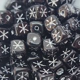 6mm Cube (25) - Black Opaque w. Silver - Vintage Czech Glass Beads