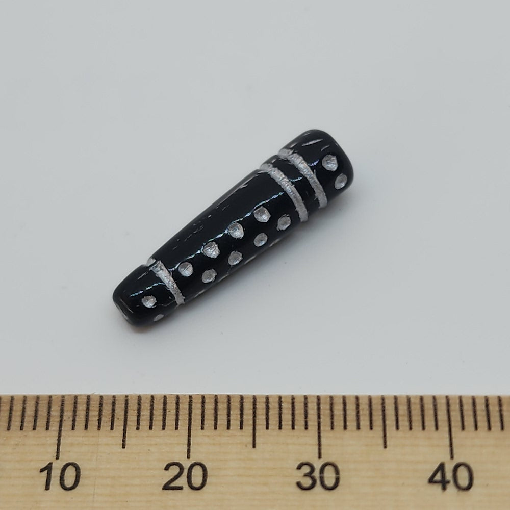 13x7mm Cone (10) - Black Opaque w. White - Vintage Czech Glass Beads