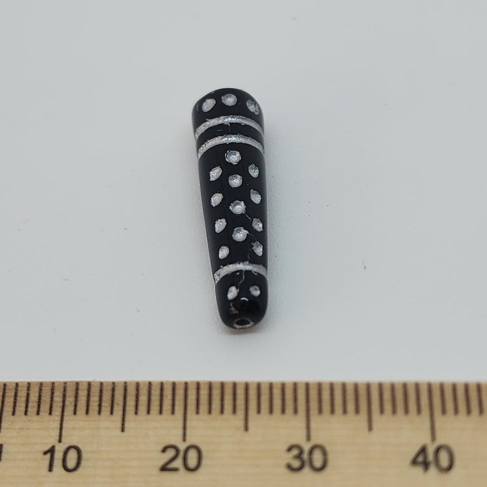 13x7mm Cone (10) - Black Opaque w. White - Vintage Czech Glass Beads