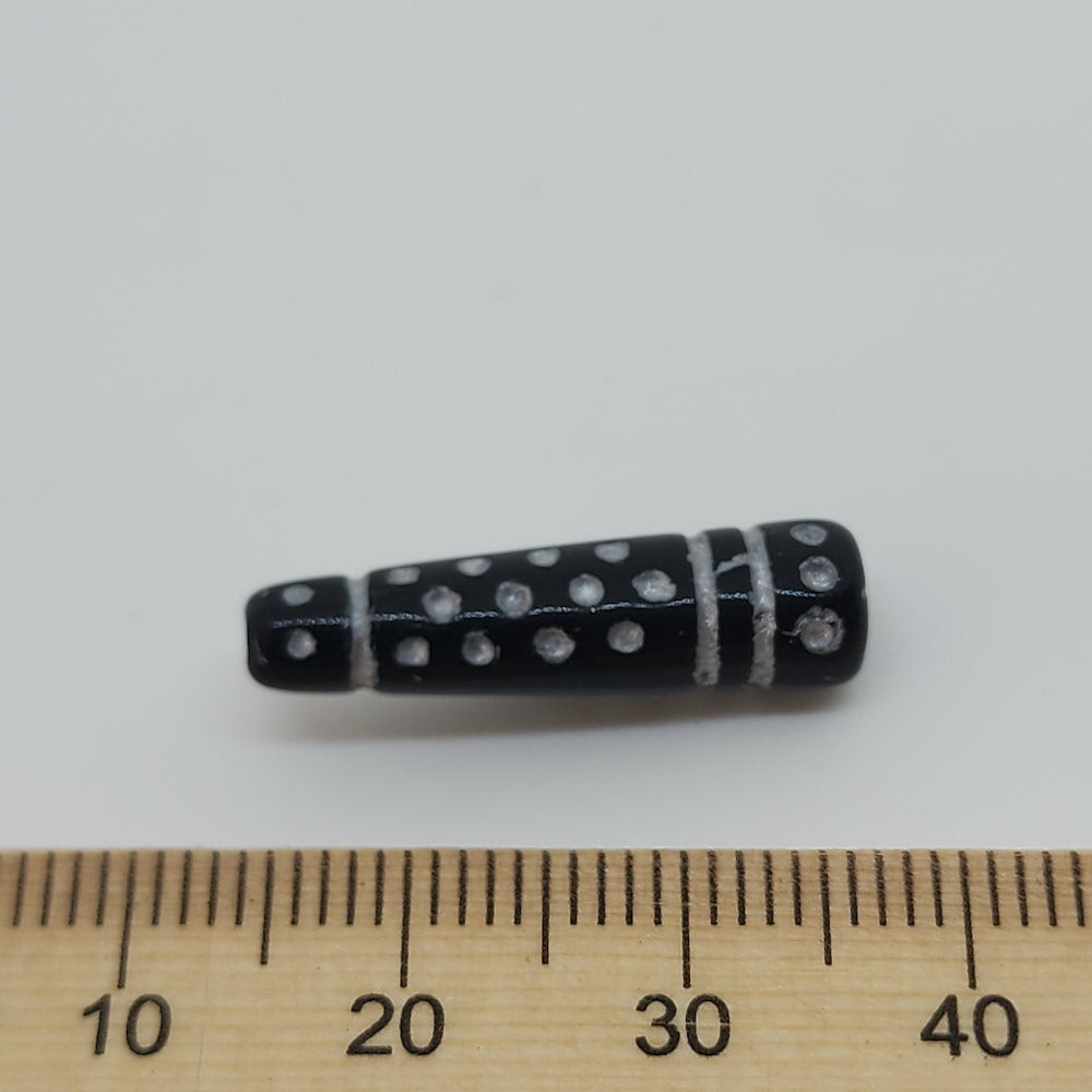 13x7mm Cone (10) - Black Opaque w. White - Vintage Czech Glass Beads