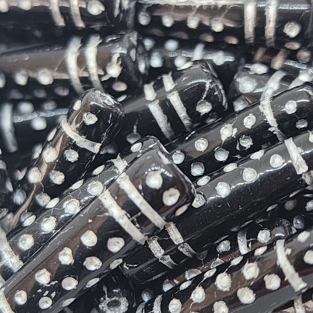 13x7mm Cone (10) - Black Opaque w. White - Vintage Czech Glass Beads