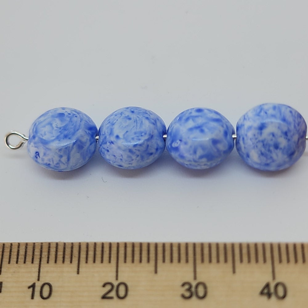 10mm Flat Round Czech Glass Beads (25) - Blue/White Speckle - Bead Shack