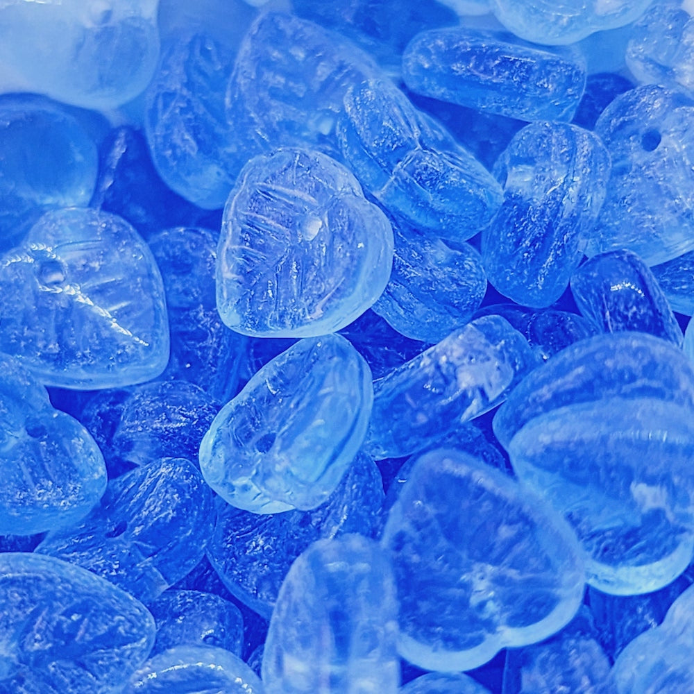 8x8mm Heart Leaf (25) - Blue Transparent - Vintage Czech Glass Beads