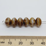 6x9mm Rondelle (100) - Brown w. White Swirl - Vintage Czech Glass Beads