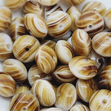 6x9mm Rondelle (100) - Brown w. White Swirl - Vintage Czech Glass Beads