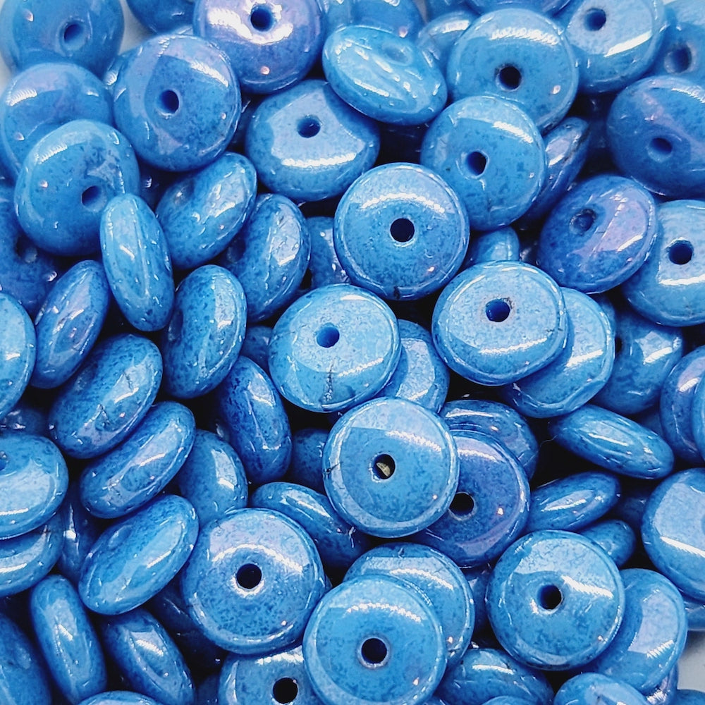 5mm Rondelle Czech Glass Beads (50) - Mid Blue Lustre - Bead Shack