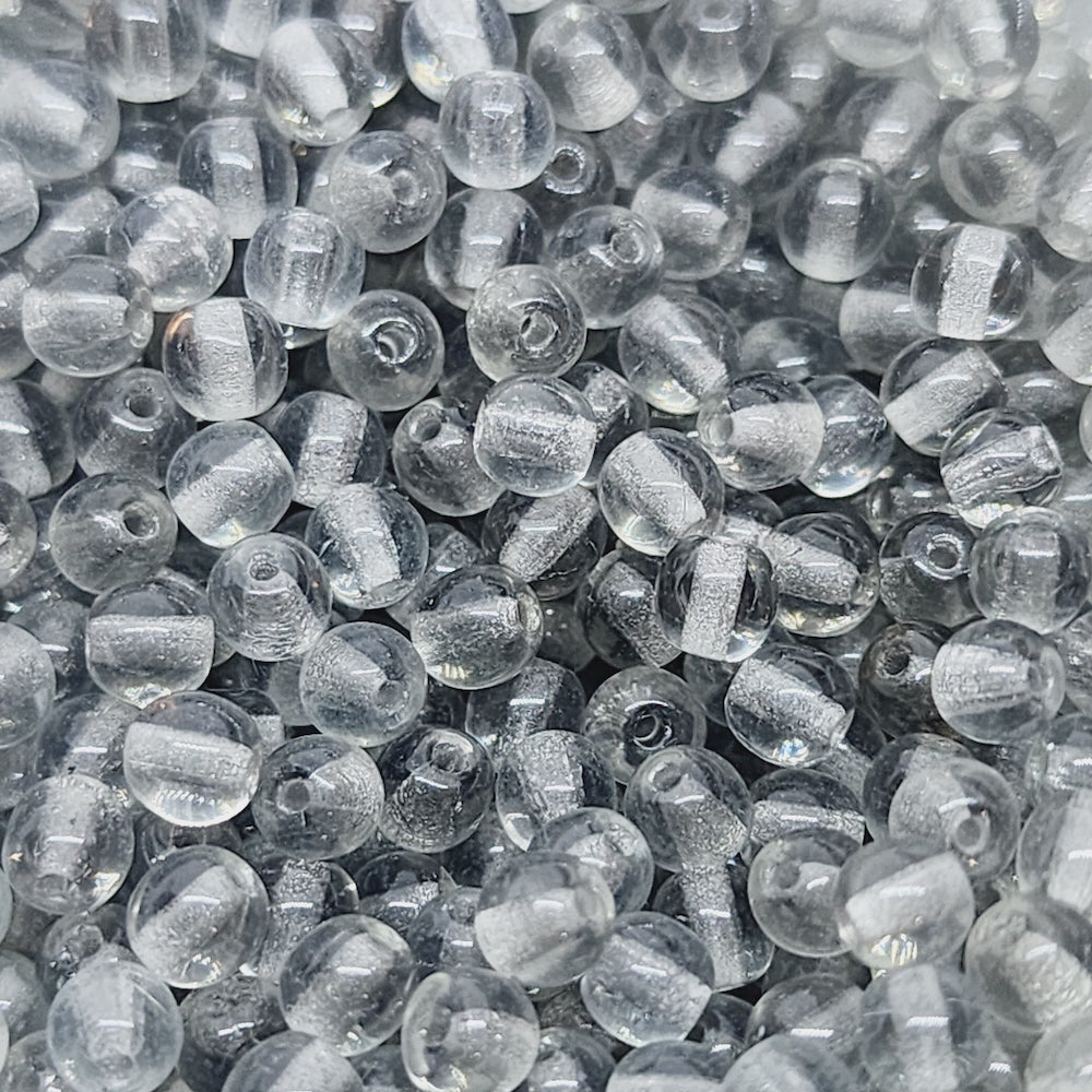 4mm Round (100) - Grey Transparent - Vintage Czech Glass Beads