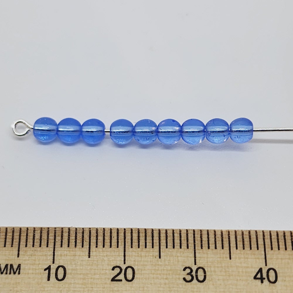 4mm Round (100) - Water Blue Transparent - Vintage Czech Glass Beads
