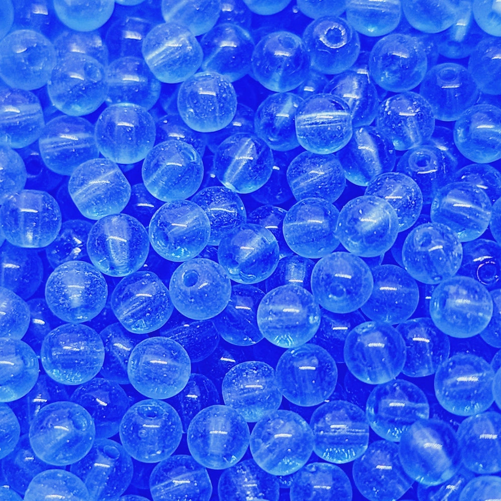 4mm Round (100) - Water Blue Transparent - Vintage Czech Glass Beads
