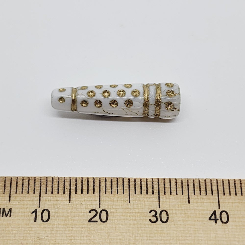 13x7mm Cone (10) - White w. Gold - Vintage Czech Glass Beads