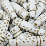 13x7mm Cone (10) - White w. Gold - Vintage Czech Glass Beads