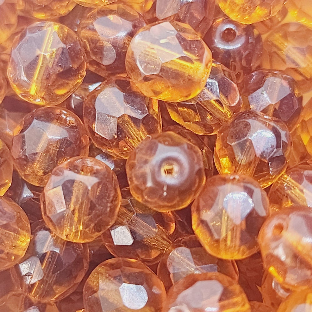 8mm Fire Polish (100) - Topaz Transparent - Vintage Czech Glass Beads