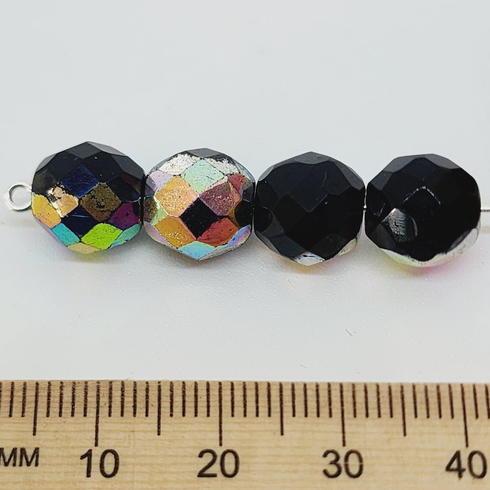 8mm Fire Polish (500) - Jet Marquisite - Vintage Czech Glass Beads