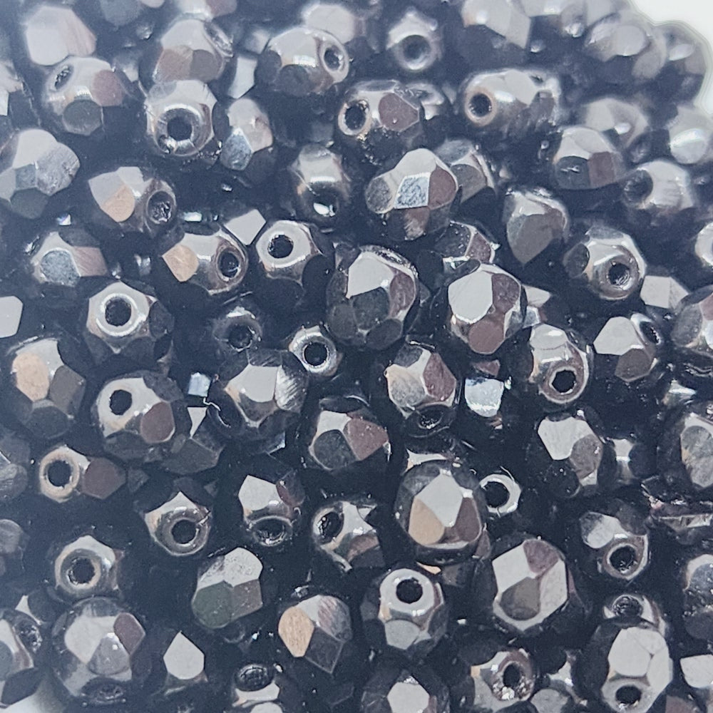 4mm Fire Polish (500) - Jet Black - Vintage Czech Glass Beads