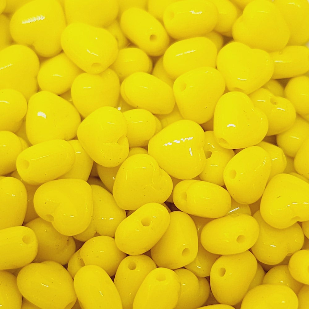6mm Heart (100) - Yellow Opaque - Vintage Czech Glass Beads