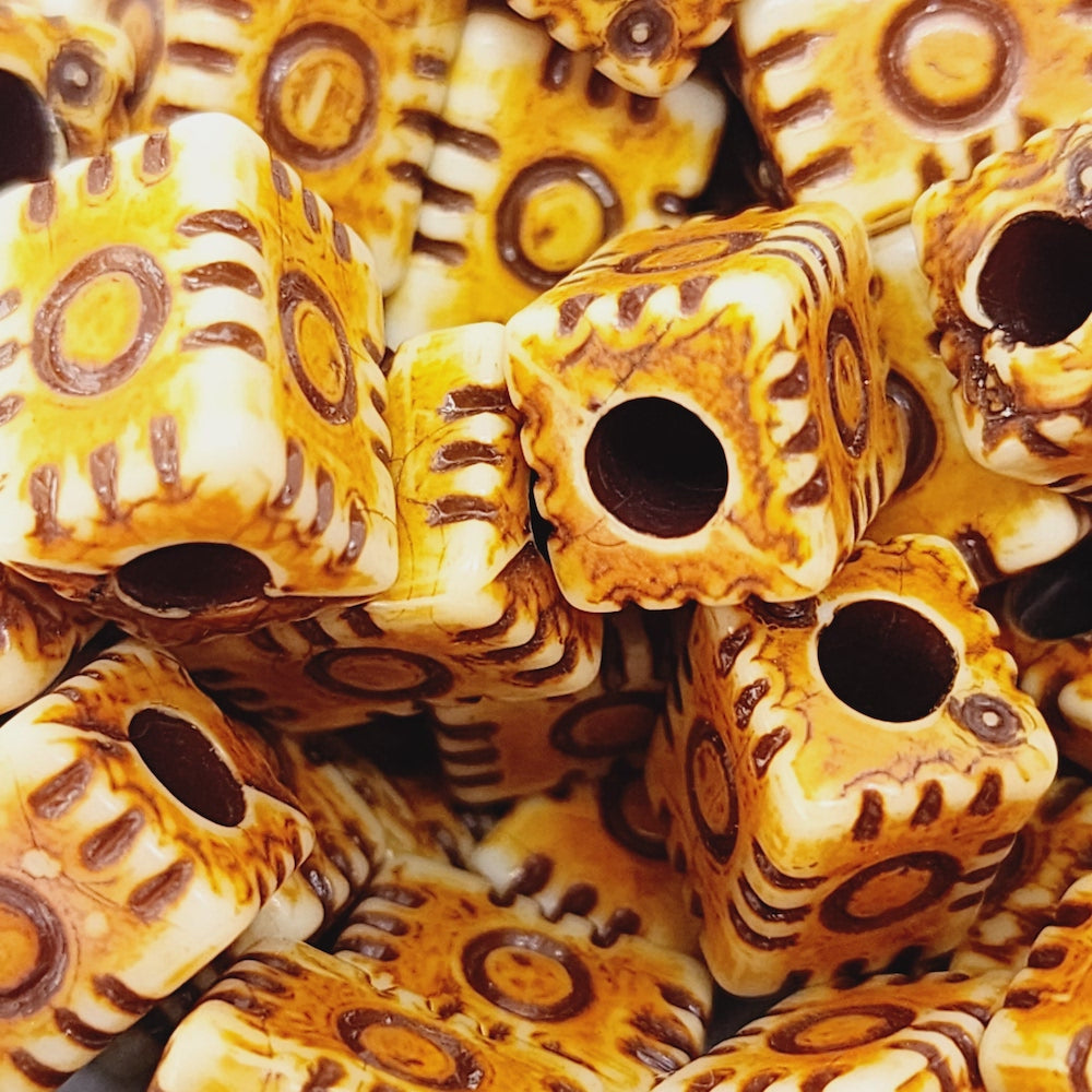 11x9mm Block (10) - Brown/Cream - Persian Style Vintage Beads