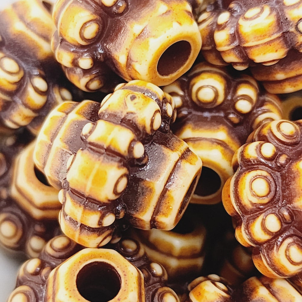 15x16mm Frilly Bicone (10) - Brown/Cream - Persian Style Vintage Beads