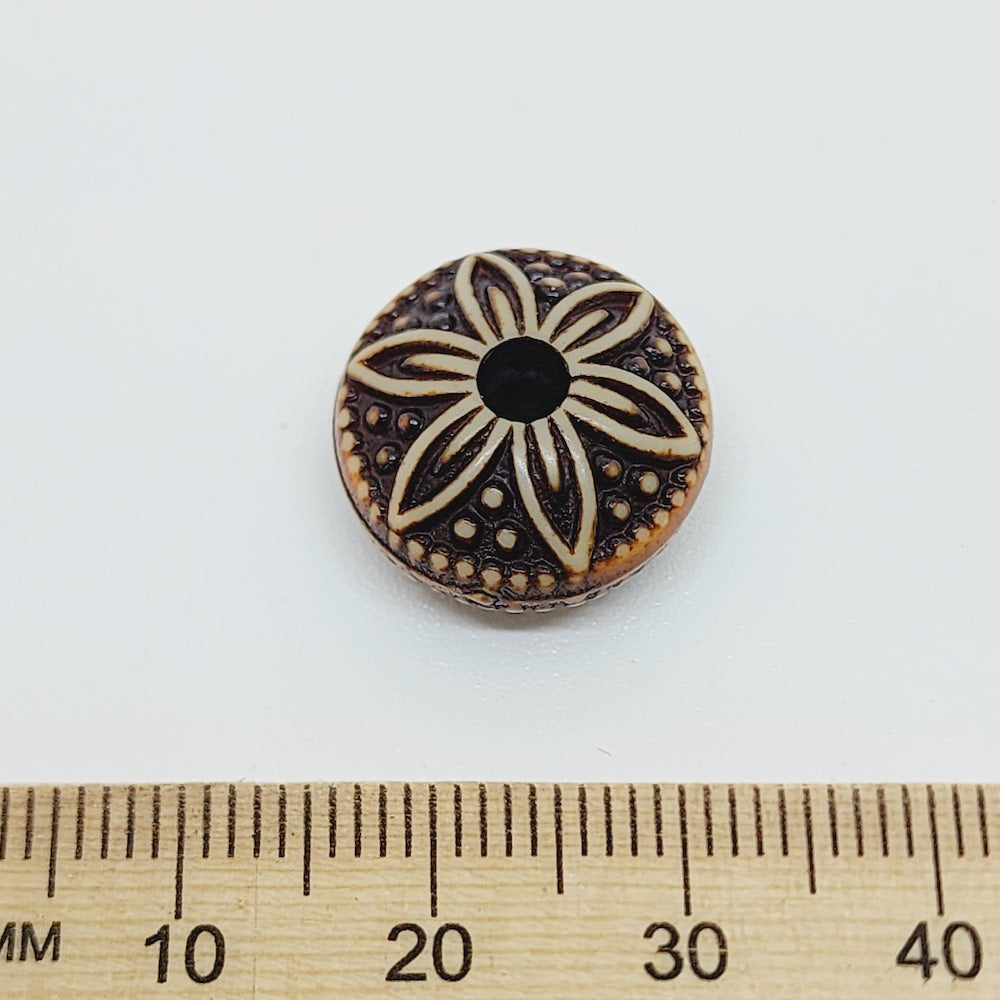 9x16mm Rondelle (10) - Brown/Cream - Persian Style Vintage Beads