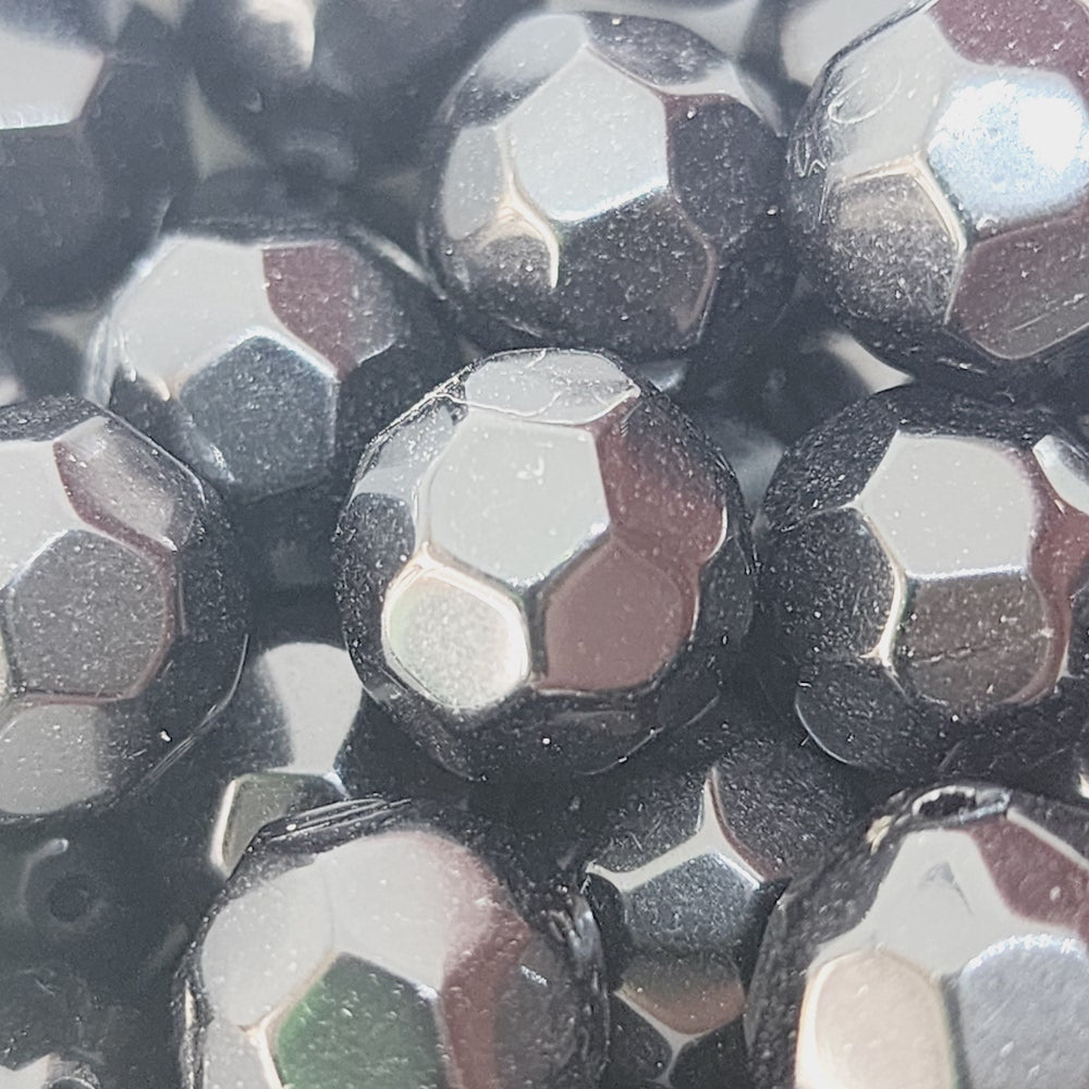 11mm Facet Round Vintage Lucite Beads (50) - Black