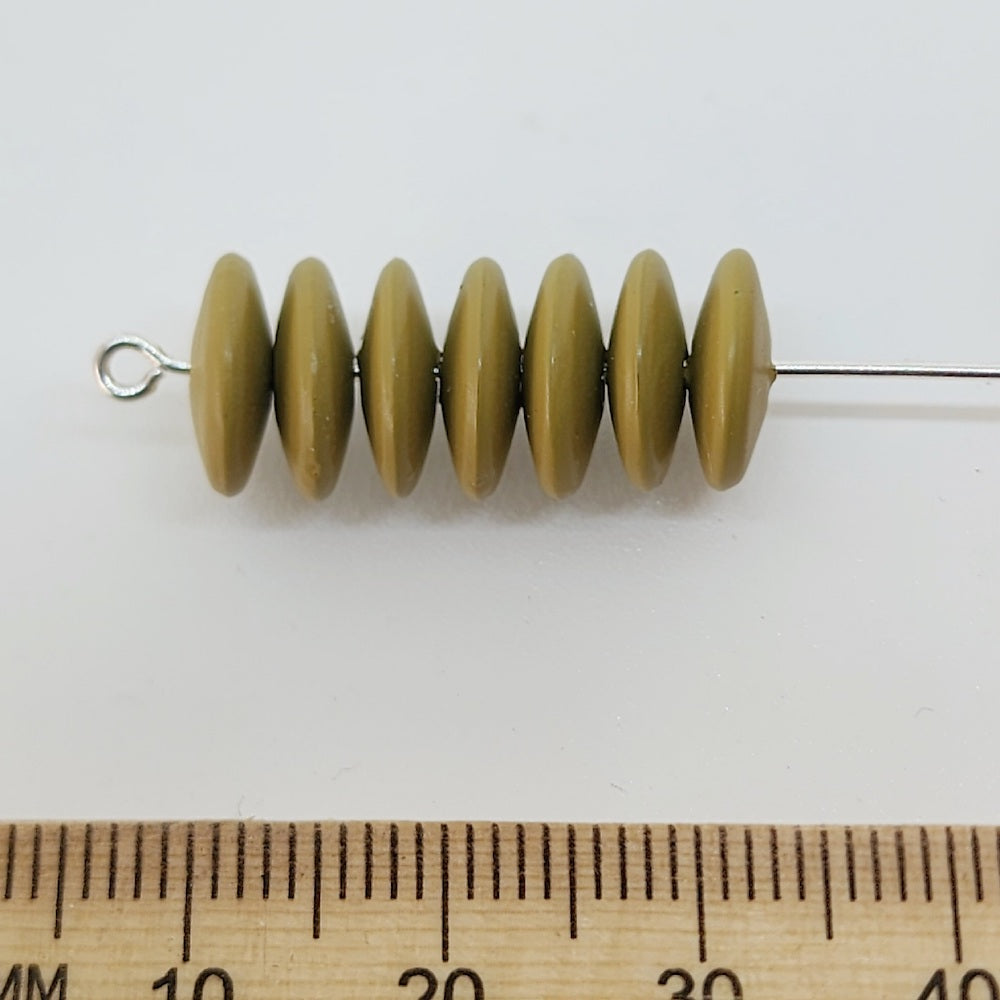 3x10mm Disc (50) - Khaki Green - Pottery Look Lucite Beads - Matte