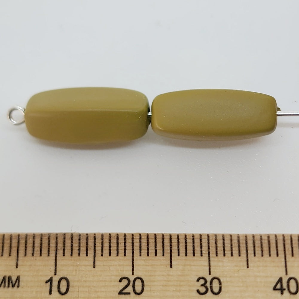 17x7mm Rectangle Tube (50) - Khaki Green - Pottery Look Lucite Beads - Matte