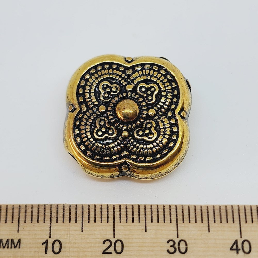 24mm Pillow (10) - Antique Gold - Vintage Metalised Beads