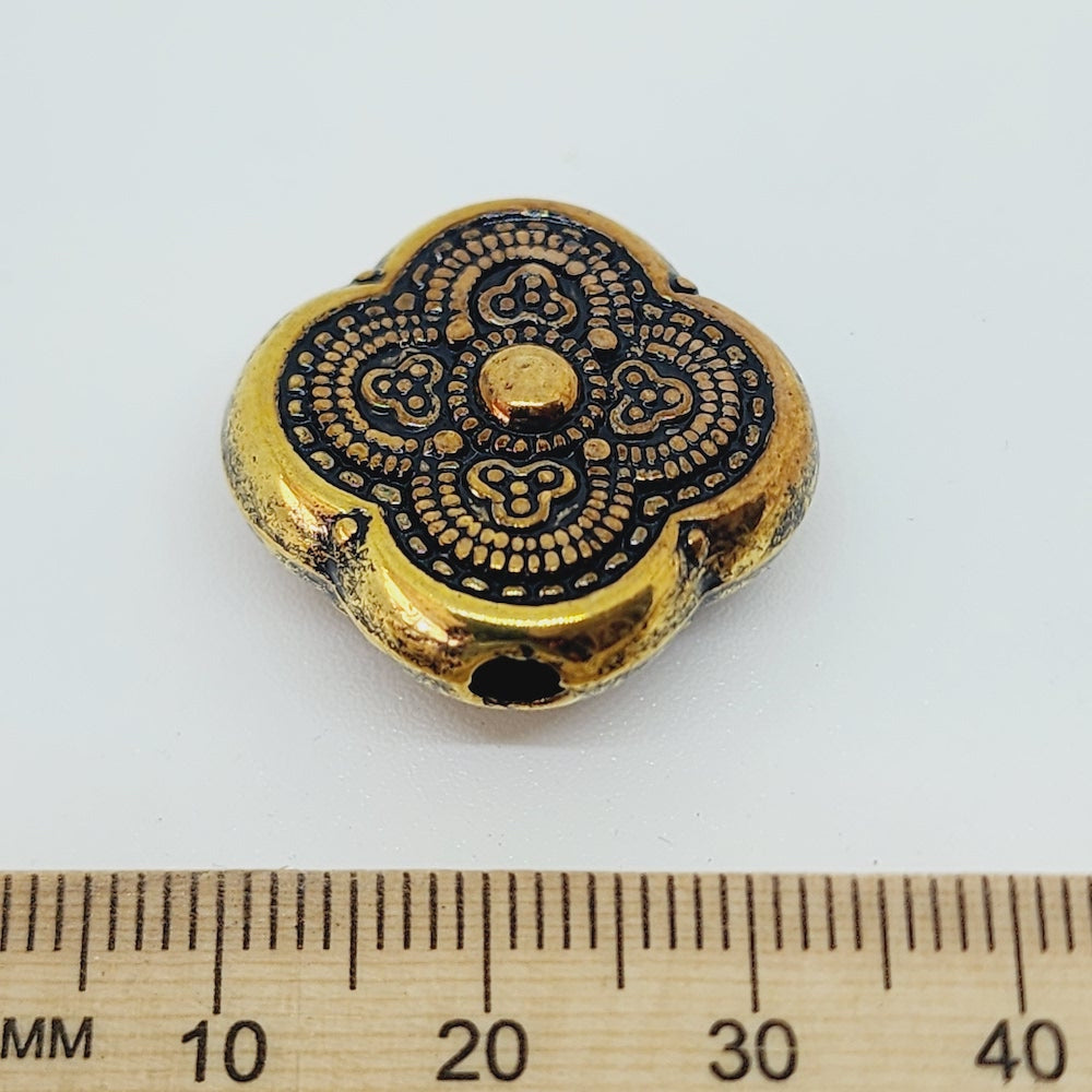 24mm Pillow (10) - Antique Gold - Vintage Metalised Beads