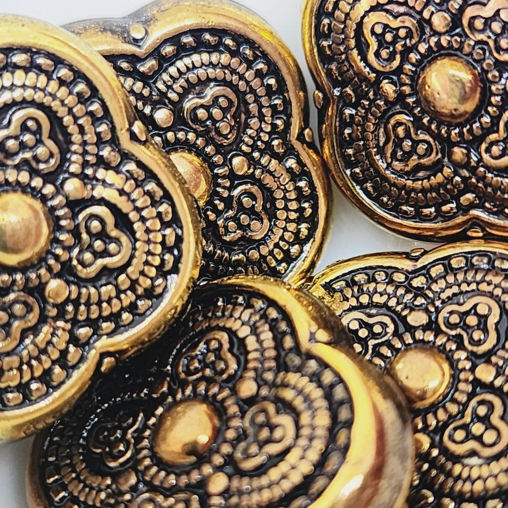 24mm Pillow (10) - Antique Gold - Vintage Metalised Beads