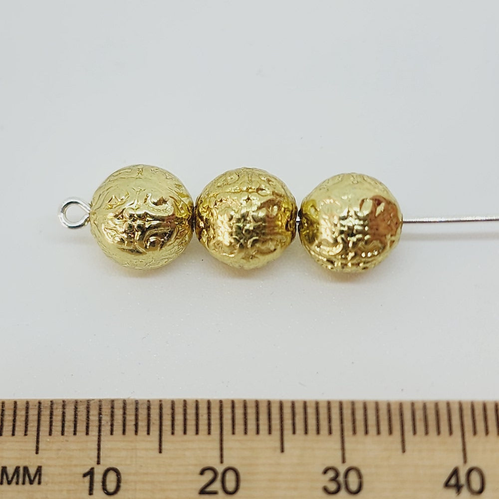 9mm Round (25) - Gold - Vintage Metalised Beads