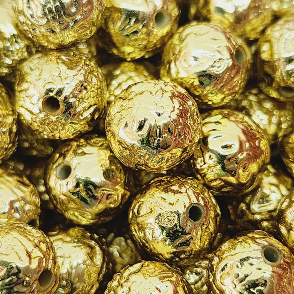 9mm Round (25) - Gold - Vintage Metalised Beads