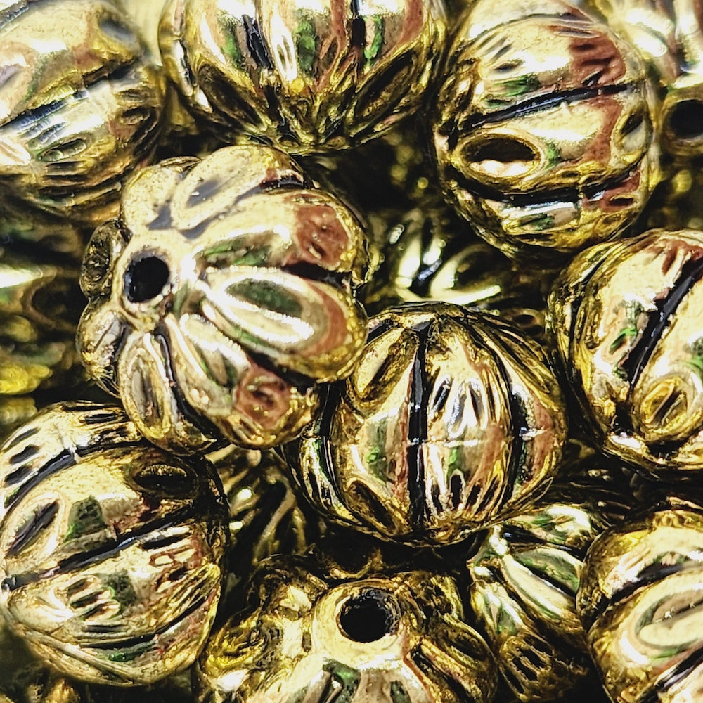 10x12mm Melon (10) - Antique Gold - Vintage Metalised Beads