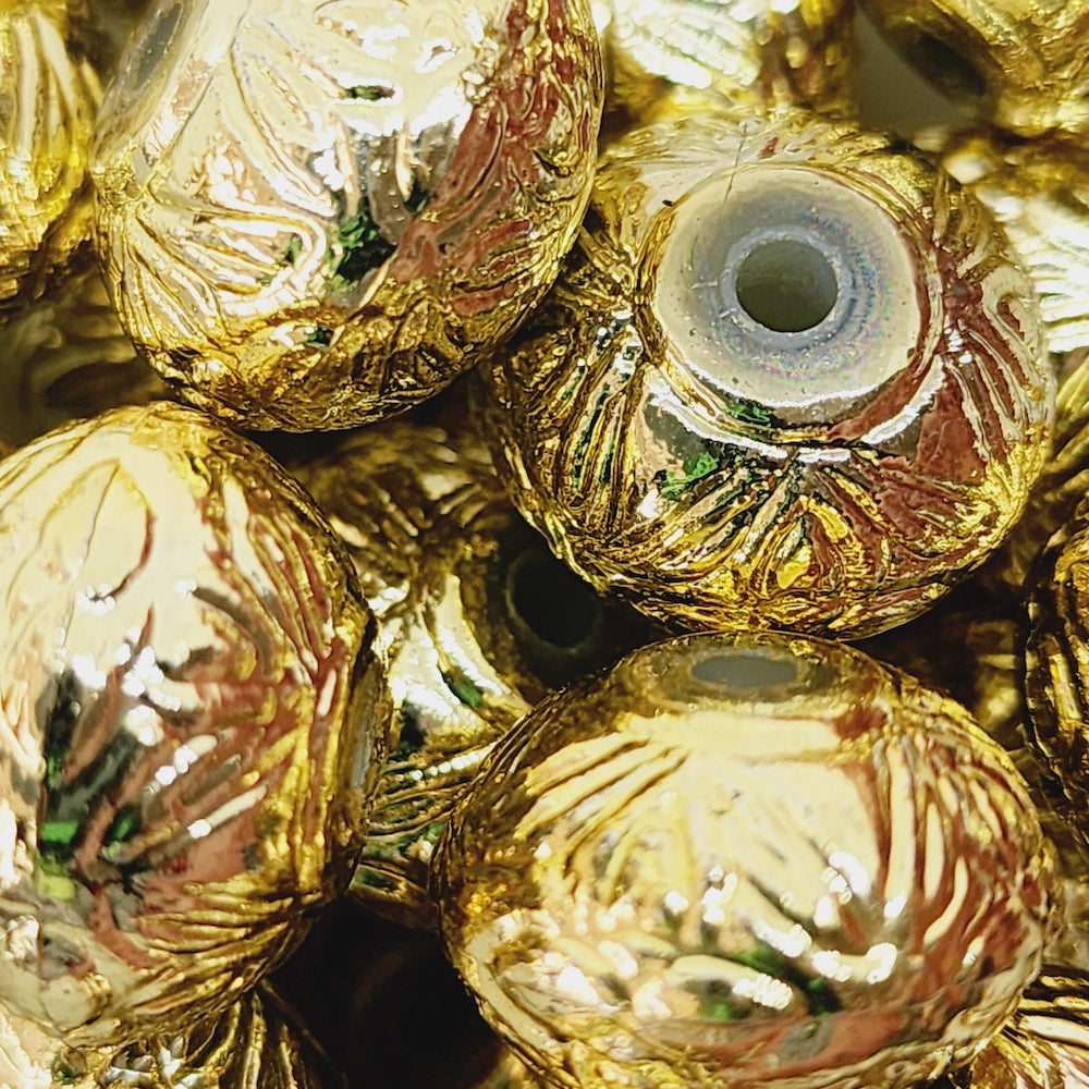 12x16mm Rondelle (10) - Gold - Vintage Metalised Beads