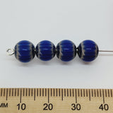 8mm Round (25)  - Blue & Black - Vintage Chevron Glass Beads
