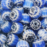 8mm Round (25)  - Blue & Black - Vintage Chevron Glass Beads