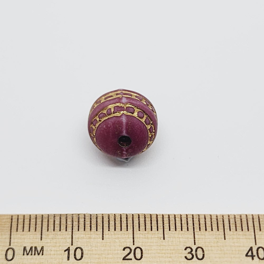 12mm Round (10) - Matte Plum/Gold - Vintage Art Deco Style Lucite Beads