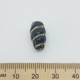 16x9mm Oval (10) - Black Opaque w. Gold - Vintage Czech Glass Beads