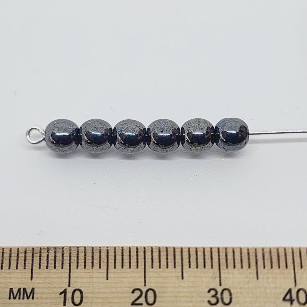 5mm Round Czech Glass Beads (50) - Gunmetal Lustre - Bead Shack