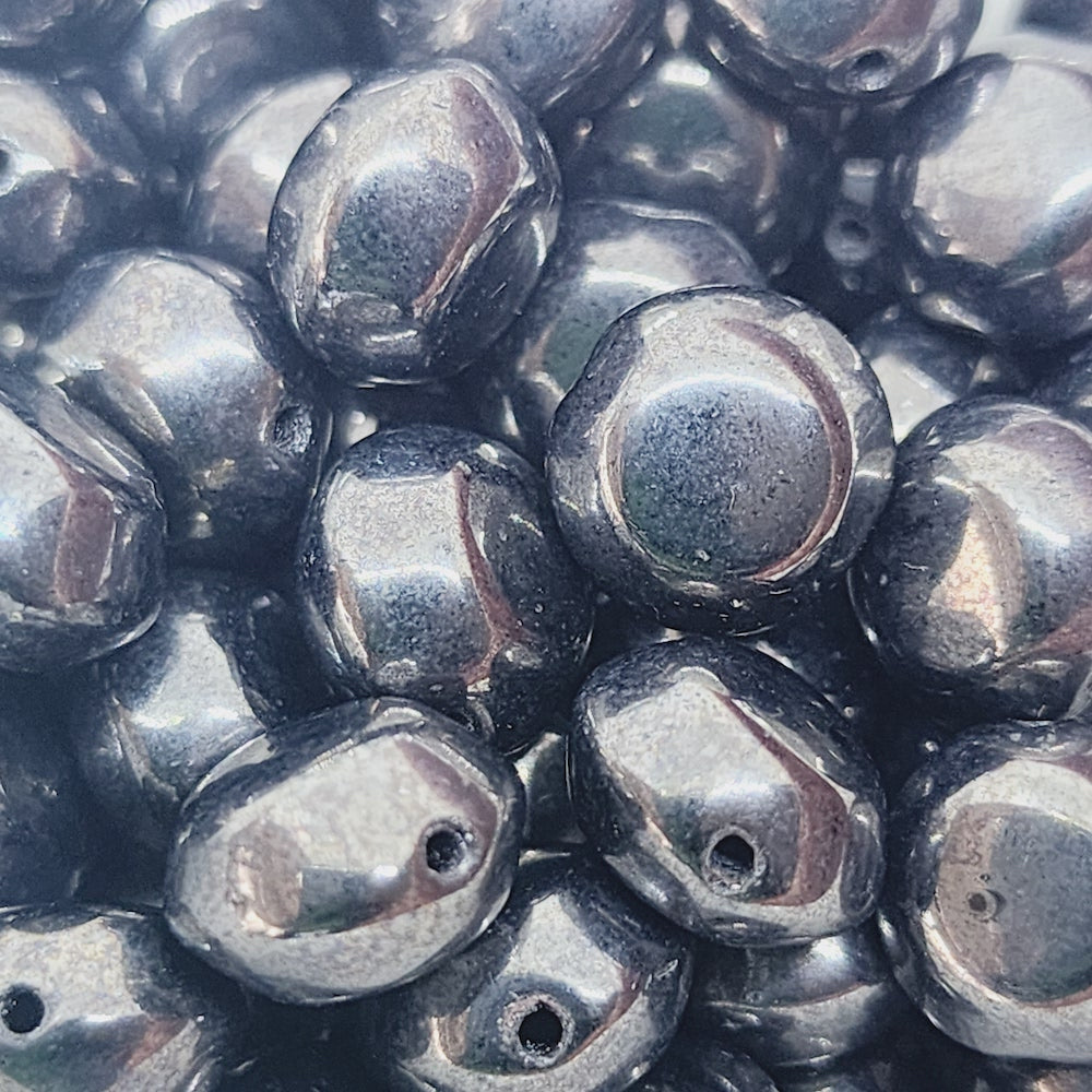 10x7mm Coin (10) - Gunmetal Lustre - Vintage Czech Glass Beads