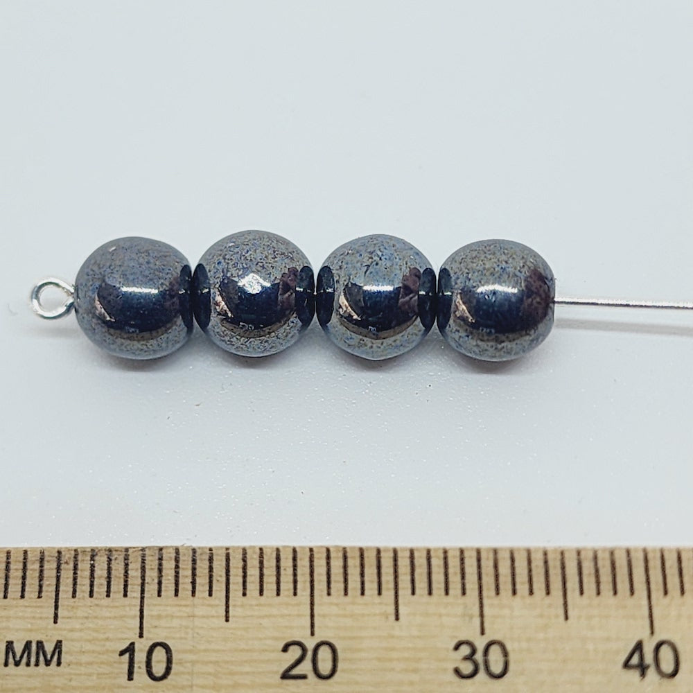 8mm Round (10) - Gunmetal Lustre - Vintage Czech Glass Beads