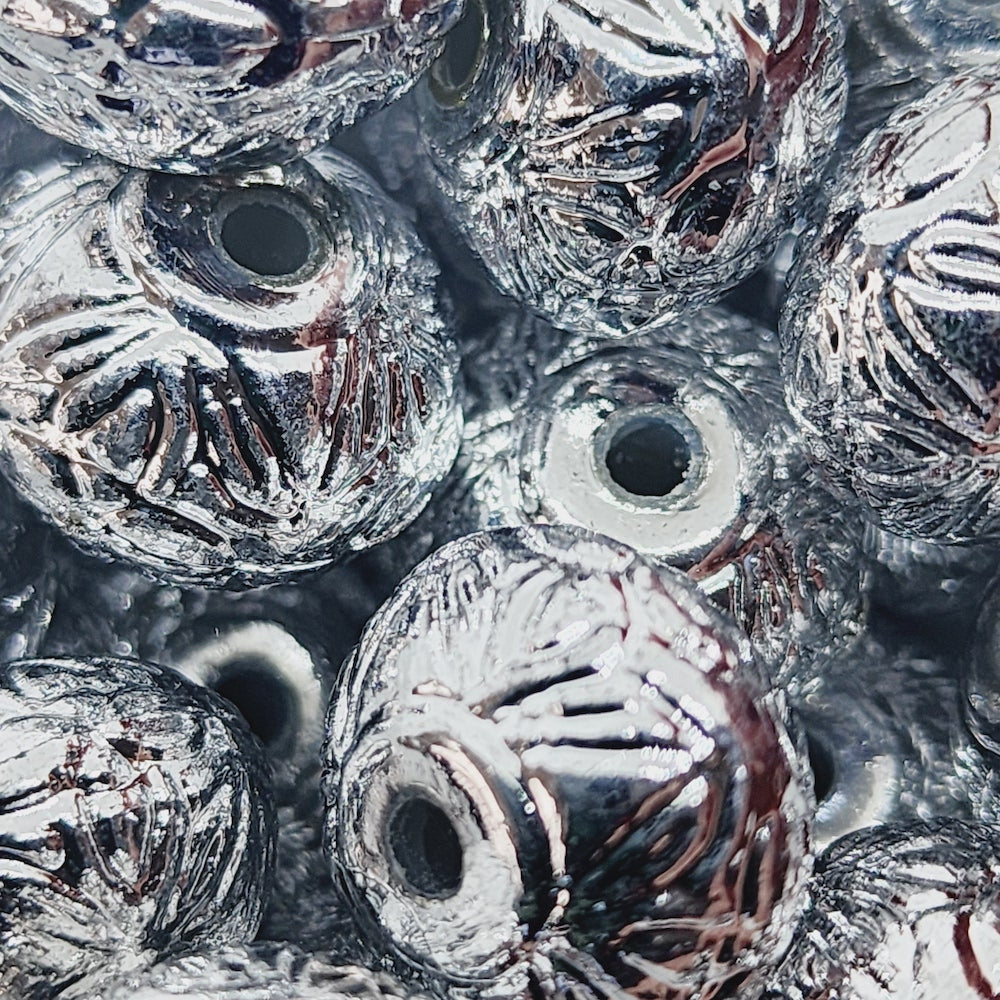 12x16mm Rondelle (10) - Silver - Vintage Metalised Beads