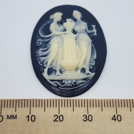 40x30mm Oval - Urn (1) - Black & Ivory - Vintage Cameo - Bead Shack