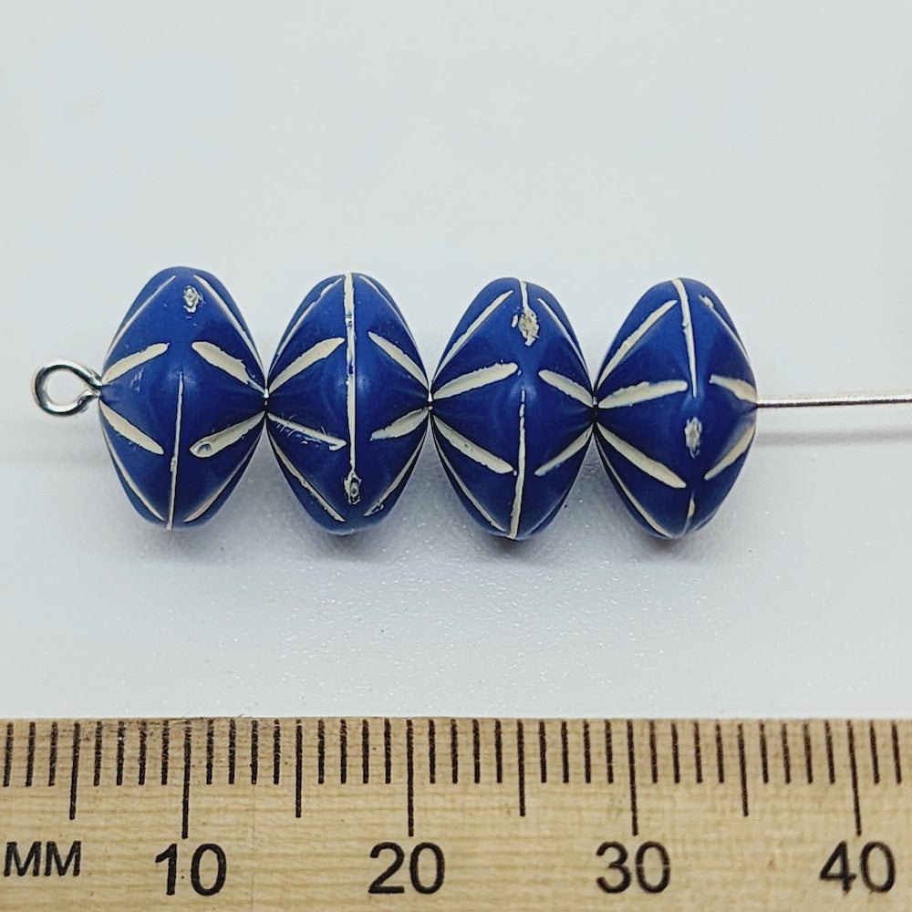 8x12mm UFO (25) - Navy Blue w. White - Vintage Lucite Beads