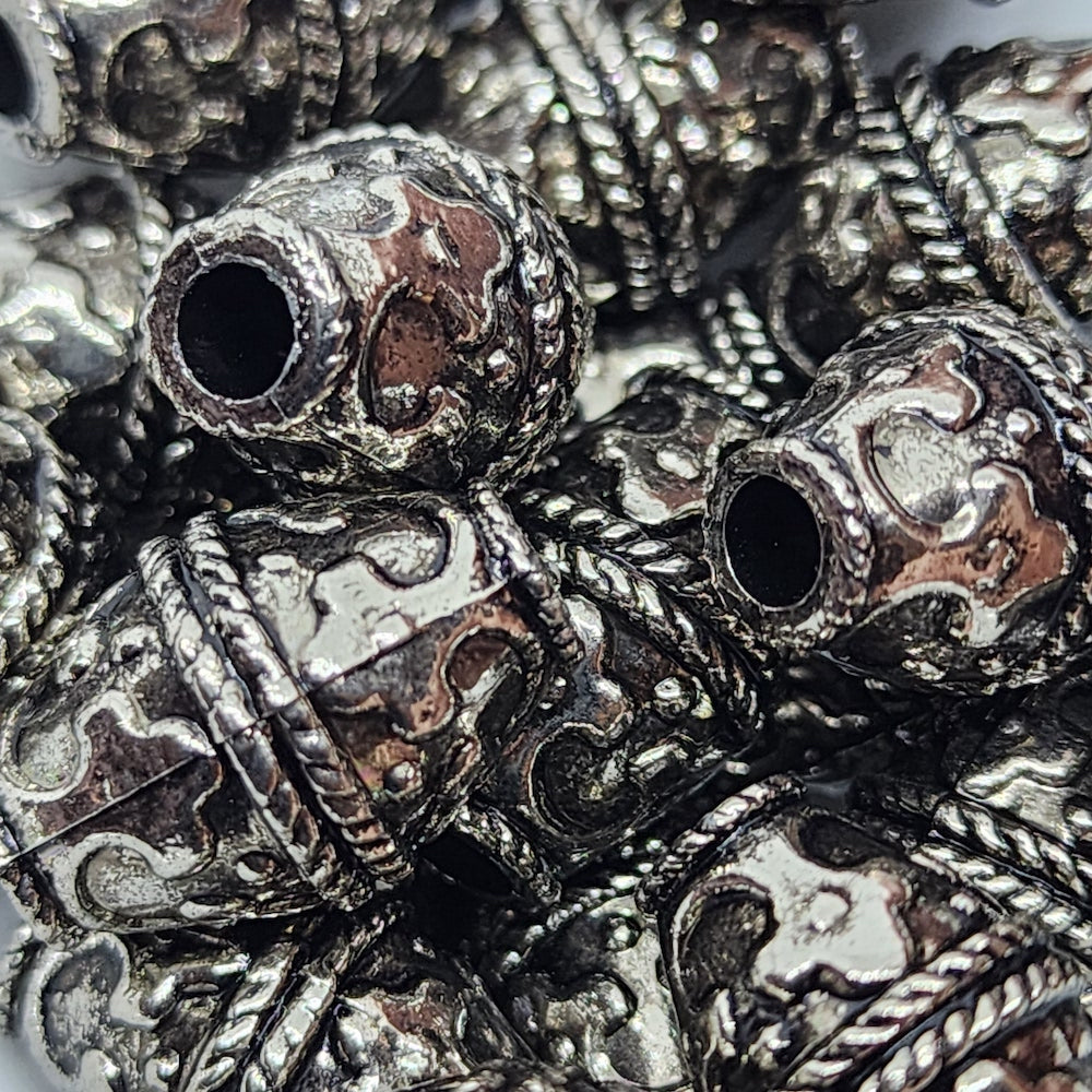18x12 Bicone (10) - Antique Silver - Vintage Metalised Beads
