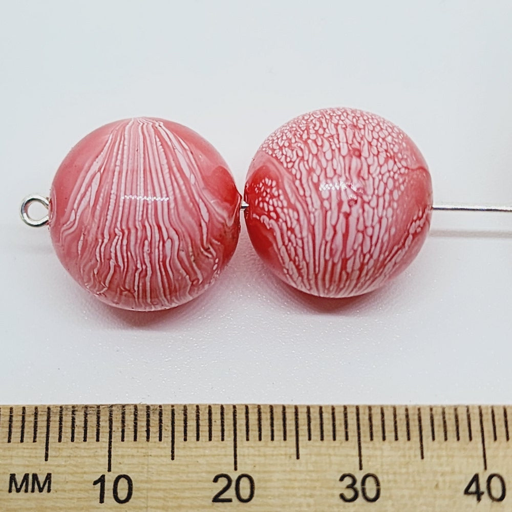 16mm Round (10) - Watermelon - Vintage Pastel Marbled Effect Beads