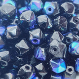 7mm Twisted Round (100) - Black AB - Vintage Czech Glass Beads