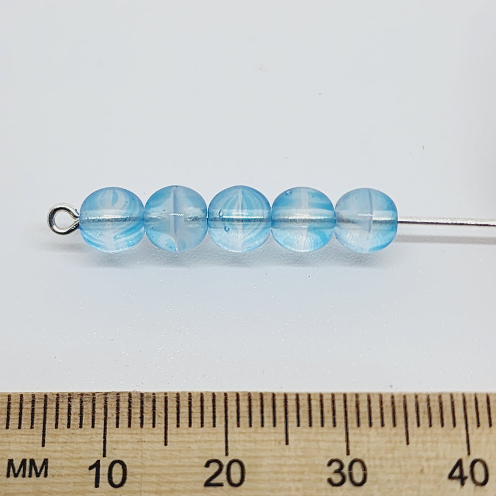 5mm Round Czech Glass Beads (50) - Aqua Givre - Bead Shack